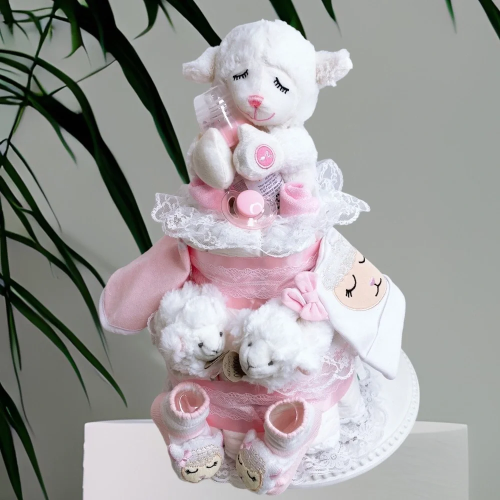 Lamb Diaper Cake, Newborn Baby Girl Gift